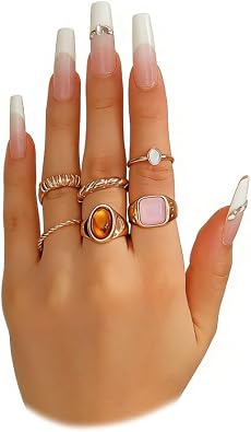 Chunky Gold Crystal Statement Stackable Acrylic Rings for Women | Thick,hammered,resin,stackable,open,vintage,adjustable,boho,jewelry,daily,office,party,birthday,festival,gifts,chic