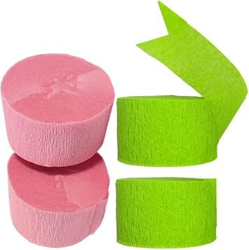K-Kraft USA-Made Hanging Decorative Crepe Paper Streamers for Birthday, Party, Holiday, School, Wedding, Shower, or Graduation Pink and Green