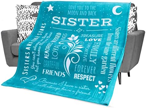 Gifts for Sister Blanket, Birthday Gift for Sister from Sister, Say Happy Birthday Sister with a Snuggly Soft Sister Throw Blanket 60x50 Inches (Teal, Fleece)