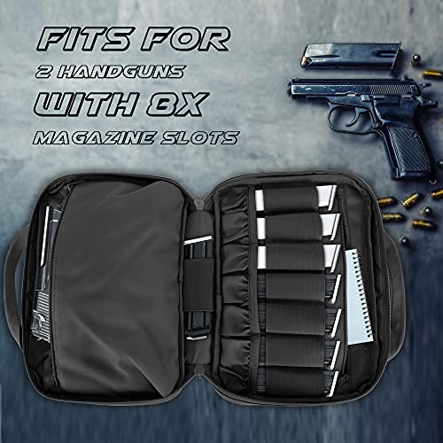 Dsleaf Tactical Gun Range Bag With 2 Handguns Capacity, Soft Pistol Case With 8X Magazine Slots, Lockable Zipper And Extra Pockets, Black #TOP1