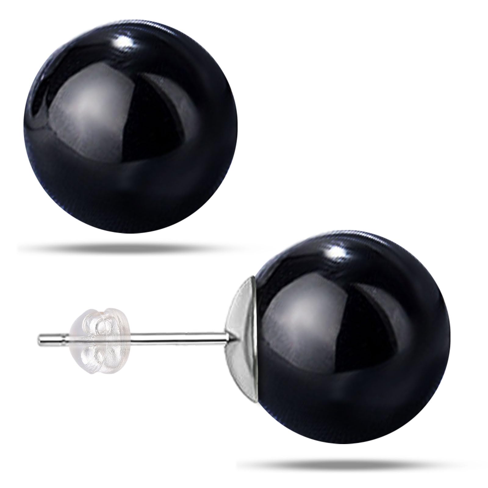 VDKIDKTVDKIDKT Natural Black Agate Earrings for Women, Gemstone Post Stud Earrings, 8mm Handmade Natural Stone Earrings Studs for Girls (Black Agate)