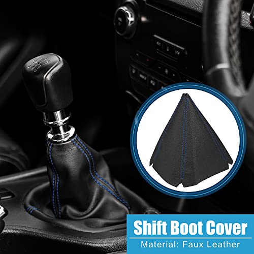 A Absopro Universal Shift Boot Cover Car Shift Knob Boot Dust Cover Blue Seams Faux Leather Black #TOP1