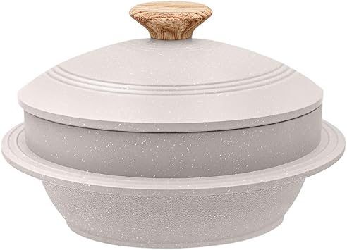 Cast Aluminum Pot with Lid, 72 oz Non-Stick Casserole Dish Korean Stone Bowl Induction Compatible, 2150 ml - White