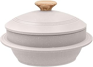 Cast Aluminum Pot with Lid, 9.5 in Non-Stick Casserole Dish Korean Stone Bowl Induction Compatible, White