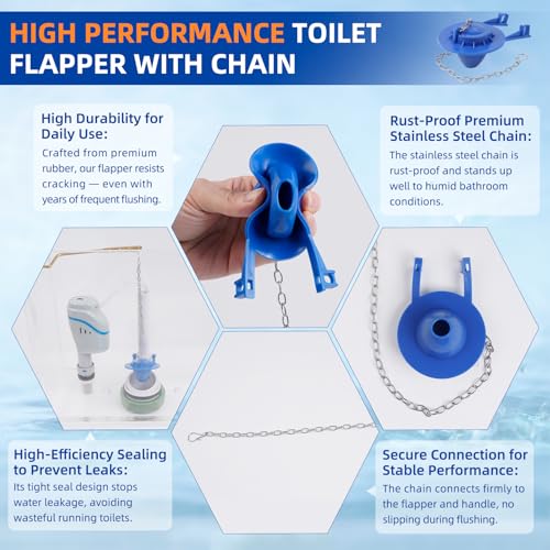 Image of Hibbent 2 Pack Universal 2 Inch Toilet Flapper Compatible with American Standard, Kohler, TOTO, Gerber Toilets Tank, Water Conserving Toilet Flapper Replacement with Stainless Steel Chain, Blue