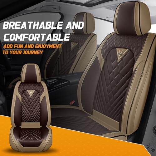 Image of for Toyota RAV4 Seat Covers 2008-2026, Waterproof Car Seat Covers | Nappa Leather Seat Covers for RAV4 Front Set, Airbag Compatible, Full Coverage Seat Protectors, Easy Install(Brown /Curry)