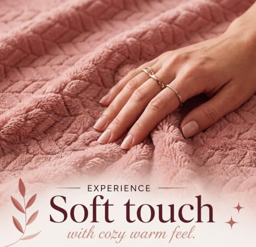 Image of VAS COLLECTIONS 280 GSM Premium Plush Blanket for Double Bed, Soft Warm Cozy Blanket, Ultra Soft Luxury Fleece Blanket, Comfortable Winter Bed Cover, 85 x 90 Inches (216 x 229 cm) - Blush Pink