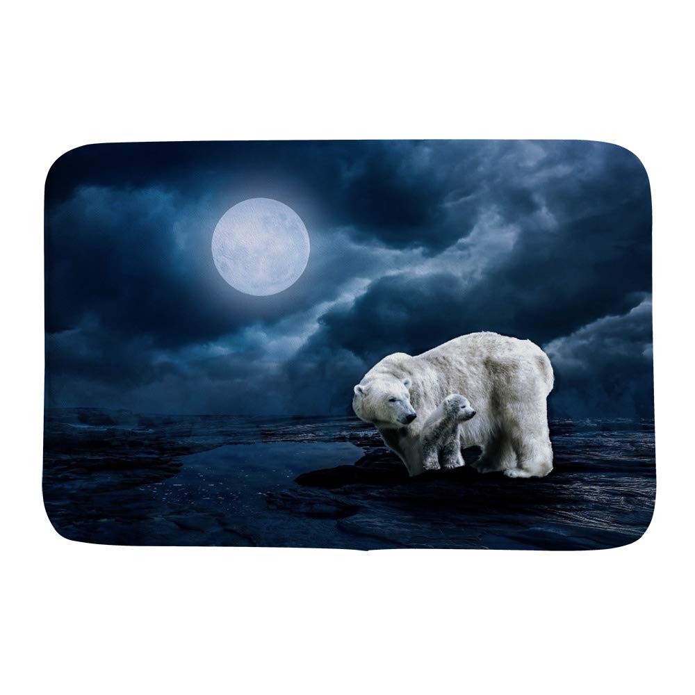 Tapis de bain antidérapant Ruchen en velours corail doux motif ours polaire 91x61cm