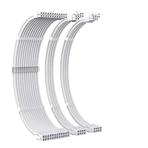 KUNSR CPU PSU Extension Cable 30cm 3 in 1 Motherboard ATX 24Pin GPU PCI-E 8Pin CPU EPS 18AWG Power Cord(All White 30CM)
