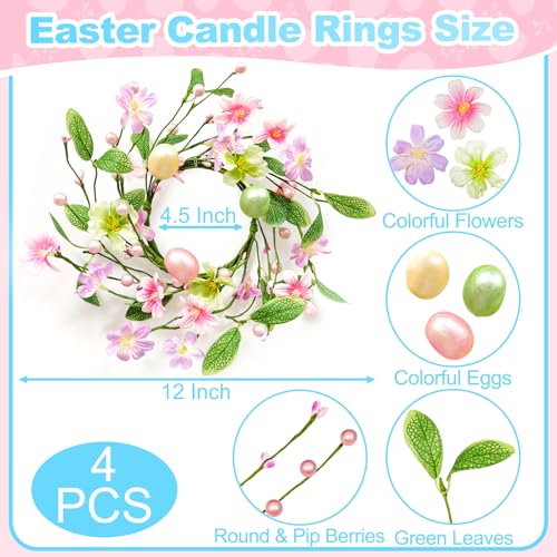 Image of 4 Pcs Easter Decorations for Home 12 Inch Small Easter Wreath with Colorful Eggs Flowers Berried Leaves Spring Mini Easter Wreath for Home Decor Table Kitchen Cabinets Mantle Wall Window Door