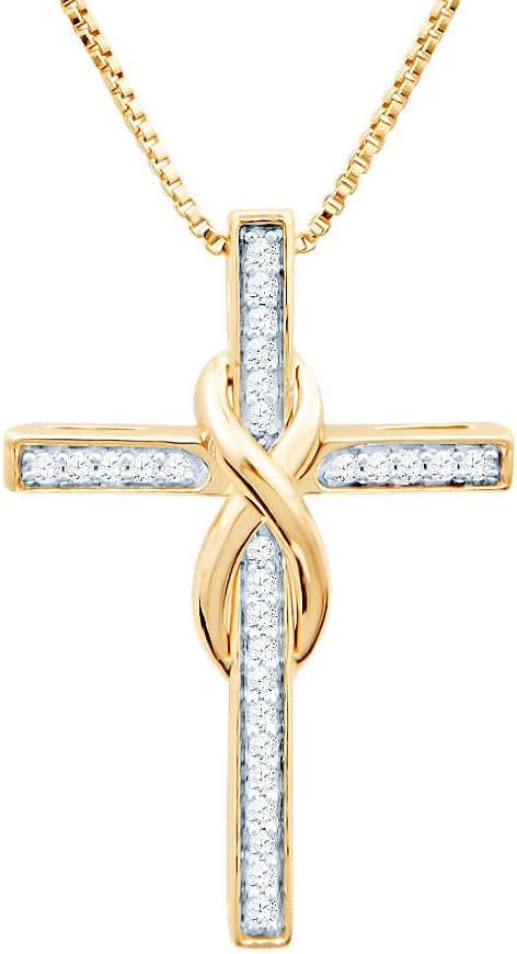 Diamond Cross Necklace Infinity 1/10 CTTW Sterling Silver - 18 Inch Chain
