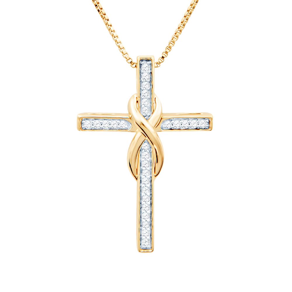 Diamond Cross Necklace Infinity 1/10 CTTW Sterling Silver - 18 Inch Chain