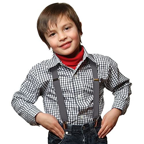 Hold'em Suspenders For Kids - 1 Inch Suspender Perfect For Tuxedo -Grey (26") #TOP1