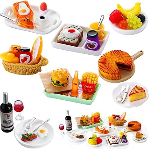 Civaner 38 Pcs Miniature Food Toy Miniature Doll House Accessories Miniature Play Sets Small Dollhouse Food, Hamburger Fries Fast Food Soda Milk Juice Set for Pretend Play Kitchen (Novel Style) Cover