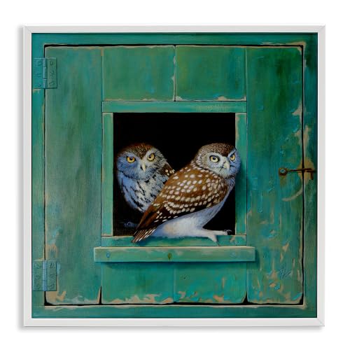 Spotted Owls Rustic Country Charm, 17 x 17 Inch Framed Giclée Print