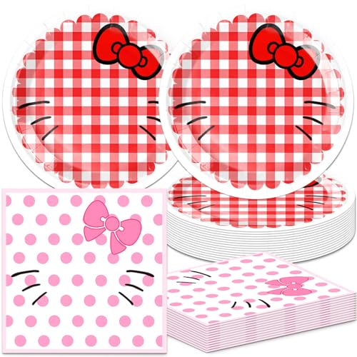 rabofly 40Pcs Cute Cat Party Supplies Plates and Napkins for 20 Guests Cartoon Cat for Kids Baby Shower Birthday Party Decorations
