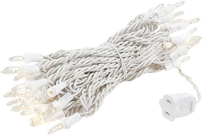 Novelty Lights 25 Feet 50 Bulb Incandescent Mini Light String, Clear with 6-Inch Spacing on White Wire, UL Listed Commercial Grade Indoor/Outdoor Mini Lights, Connectable End-to-End