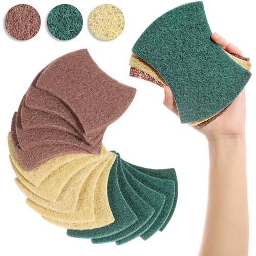 Image of 15-Pack 3 Material Scouring Pads - Heavy Duty, Sisal & Coconut Fiber, Eco-Friendly & Biodegradable, Durable Cleaning Pads for Tough Stains, Pots, Pans & Delicate Surfaces