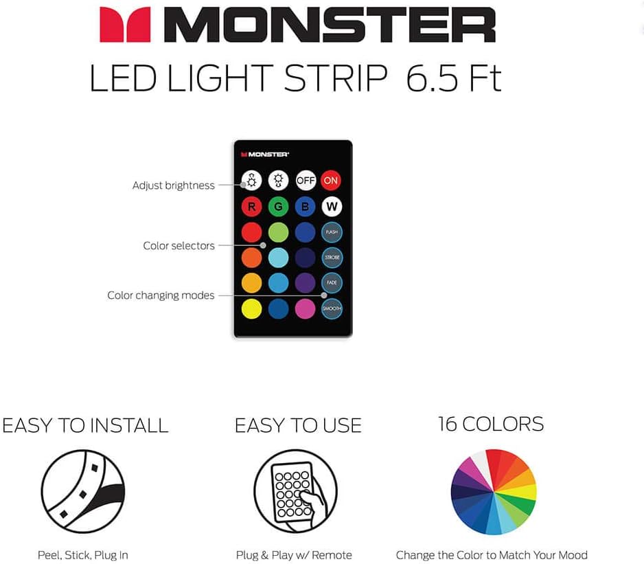 Monster MLB71042RGB / MLB7-1042-RGB / MLB7-1042-RGB 6.5ft Multi-Color USB LED Light Strip with Remote