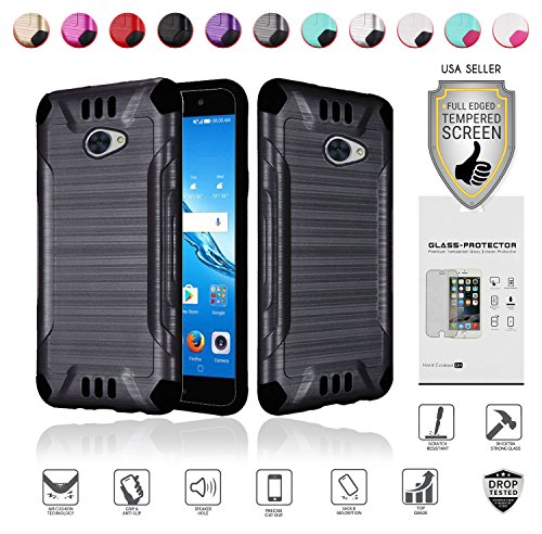 MYFAVCELL for Huawei Ascend XT2 Case with Full Glass Screen Protector (2nd Version Only), Elate 4G Case, H1711 Case, Metallic Brushed Design Slim Hybrid [Shockproof] Armor Defender Case Cover (Black)