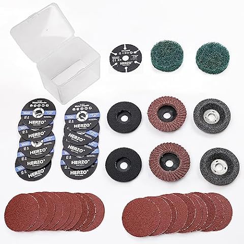 HERZO Mini Grinder Cut Off Wheel,Sanding Discs Set 2'', 3/8'' Arbor Cutting Wheels for 50mm Angle Grinder Cut Off Tool for Surface Prep Strip Grind Polish Finish Burr Rust Paint Removal (39 Pack) Cover