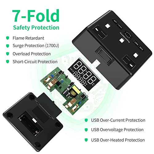 Digital Alarm Clock With 3 Usb Charger, Superdanny Desk Charging Station 2 Ac Outlets, 6.5Ft Cord, Power Strip Surge Protector 1700J, Lcd Display, Easy Alarm Setting For Bedroom Dorm Room Hotel, Black #TOP4