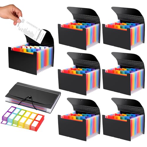 6 Pack 13 Pocket A6 Receipt Organizer - Small Expanding File Folder with Rainbow-Colored Labels for Bill Business, Coupons Storage, Cards,Receipt,Tax Item