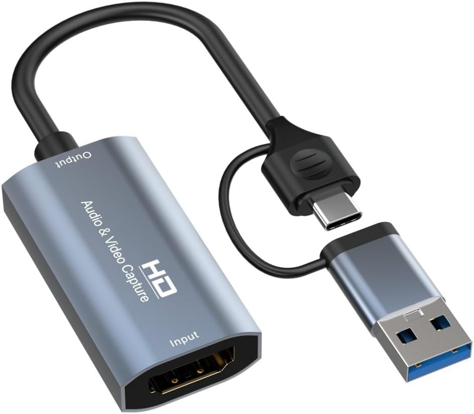 Replacement 2 in 1 HDMI to USB TYPEC Audio Video Capture Card Live Stream Recorder HDMI Capture Card Device Connection USB2.0 USBC Computer Host Laptop Docking Adapter Cable 4K60HZ