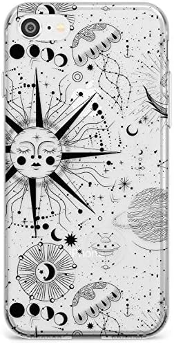 Suns, Moons & Clouds Astrological Slim Phone Case for Iphone 11 TPU Protective Light Strong Cover with Zodiac Vintage Stars Space Moons
