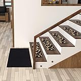 Ottomanson Ottohome Collection Floral Design Rubberback Stair Treads, 8.5' X 26', Black, 7 Pack