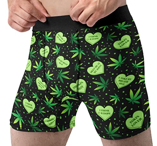 Valentines Underwear For Men Weed Hearts Boxer Briefs Fun Novelty Gift