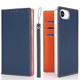 Ｈａｖａｙａ 対応 iPhone 16e ケース あいふおん16eケース 手帳型 本革 カバー ストラップ カバー レザー 高級牛革 カード収納 スタンド機能(6.1インチ) -ブルー