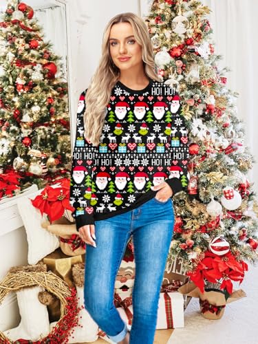 Deerose Moletons femininos de manga comprida de Natal com estampa feia de Natal, C | Papai Noel e co