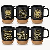 Didaey 6 Pcs Book Lovers Gift Ceramic Cups Librarians Coffee Drinking Mug 13.5oz Mugs Gift for Christmas Book Lovers Teacher Student Bookworm Writer Reader Library Reading Supplies