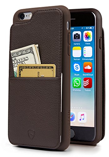 Vaultskin Cover iPhone Eton Armour z Miejscem na karty i Banknoty, Ultra Cienki, Prawdziwa Skóra, Zawiera do 8 płytek (iPhone 6(S) Plus, Brązowy)
