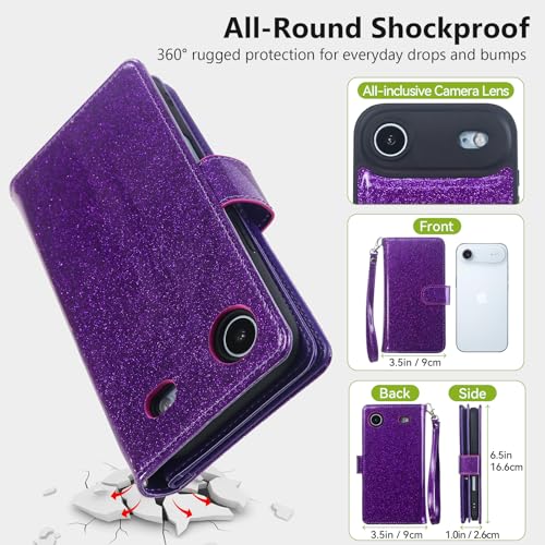 Varikke for iPhone Air Glitter Case Wallet Magnetic Detachable, Deep Purple by Varikke - Used condition - Image 5