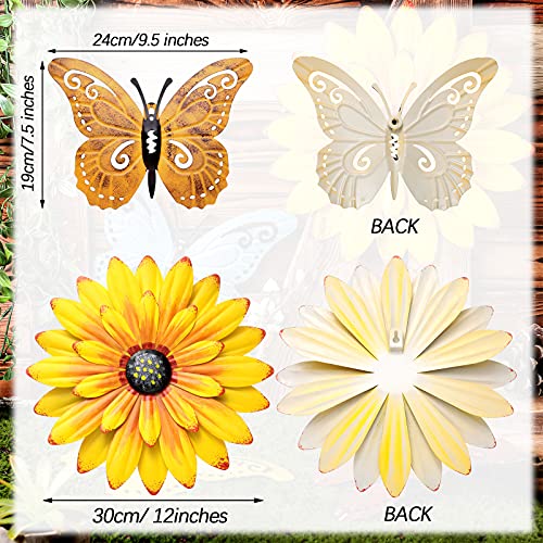Metal Flowers Wall Decor And Butterfly Wall Art Decoration Hanging For Indoor Outdoor Bedroom, Bathroom, Living Room Home Decor Boho Art, Porch Patio Wall #TOP1