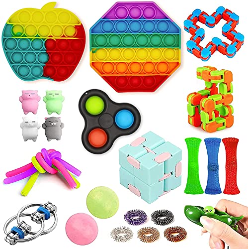 WISYME 4PCS Push Pops Bubble Fidget Sensory Toy, 25PCS Fidget Toys Packages