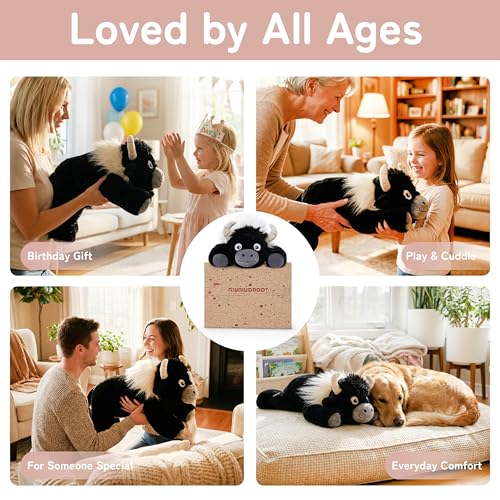 Image of Niuniu Daddy 20 inch | 3.3 Pound HighIand Cow Weighted Plush Animals, Large Highland Cow Pillowfort Stuffed Lap Animal Toys for Kids Adults, Big Plushy Body Pillow for Gifts Birthday Christmas Holiday