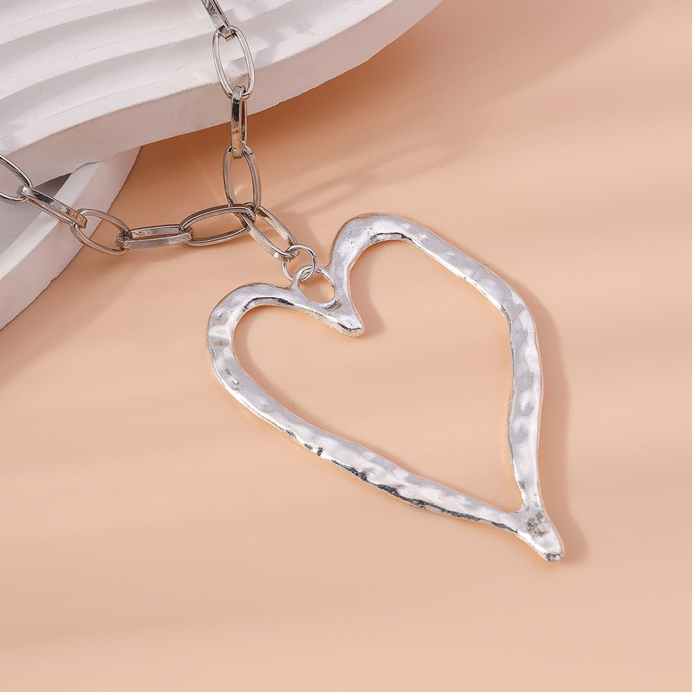 Chunky Gold Heart Necklace for Women,Y2K Big Heart Statement Necklace Long Puffy Hearts Chain Charm Necklaces Trendy Jewerly - Image 5