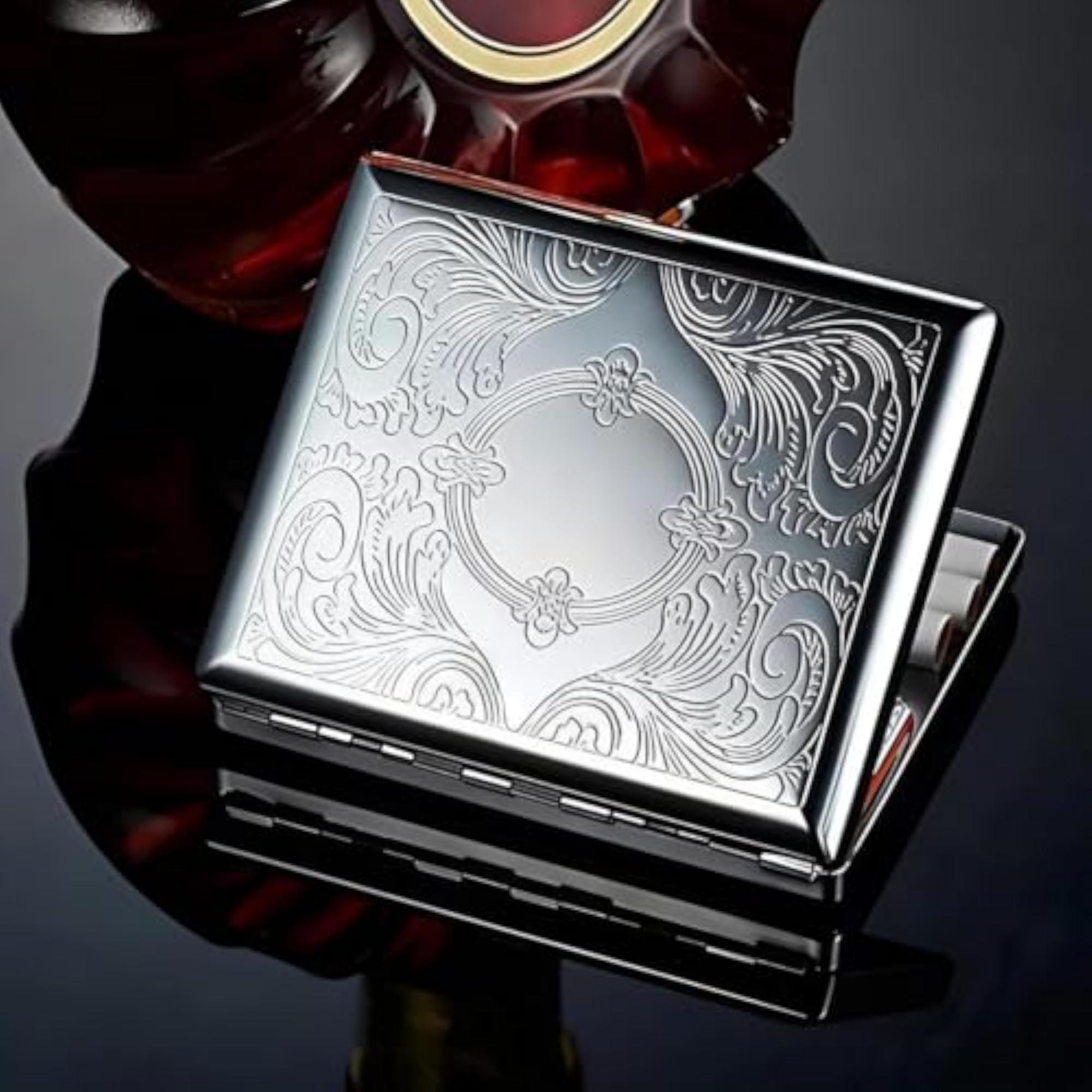 Slim Metal Cigarette Holder Case, Victorian Style