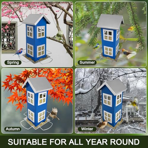 H Hugeleaf Hugeleaf Bird Feeders For Outdoors Hanging, Metal Bird Feeder With Removable Roof, Wild Bird House Feeders With 4 Ports thumb #6