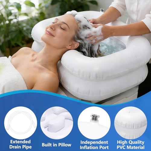Aufblasbares Haarwaschbecken Hair Wash Basin for Bedridden, Duschkopf und Wasserbeutel, 1 Meter Langen Abflussschlauch und Luftpumpe. PVC,Faltbar für Schwangere, Verletzte und ältere Menschen.