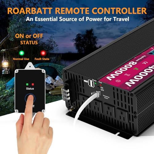 Image of 4000W Pure Sine Wave Power Inverter 12V DC to 110V /120V AC, 8000W Peak with Remote Control, 4 AC Outlets, Dual USB, LED Display, Heavy Duty Converter for RV, Truck, Solar System, Off-Grid & Emergency