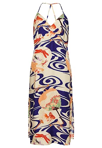 Superdry Damen Midi-Kleid mit Print und Nackenträger Ryusui Blau 38