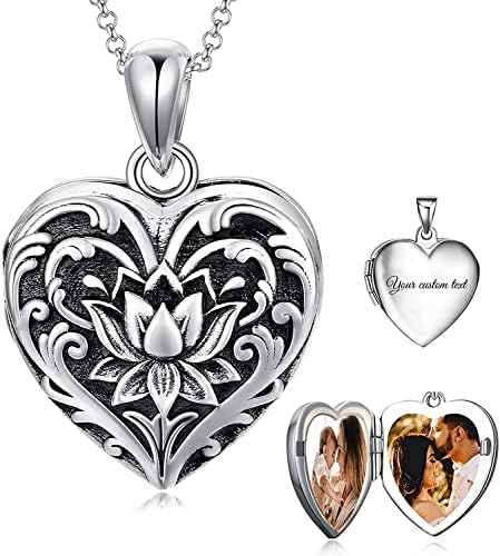 SOULMEET Heart Shape/Round Sterling Silver Locket Necklace that Holds Picture Photo Locket Necklace Jewelry Gift for Women Girls Birthday Mothert's Day