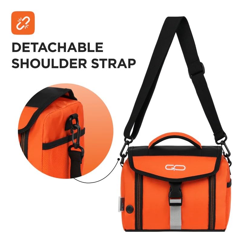 Image of Thermal Lunch Bag | Thermo-Grid Insulated, Water & Leak-Resistant, Easy to Clean | Lightweight School Lunch Box Bag with Shoulder Strap (Orange)