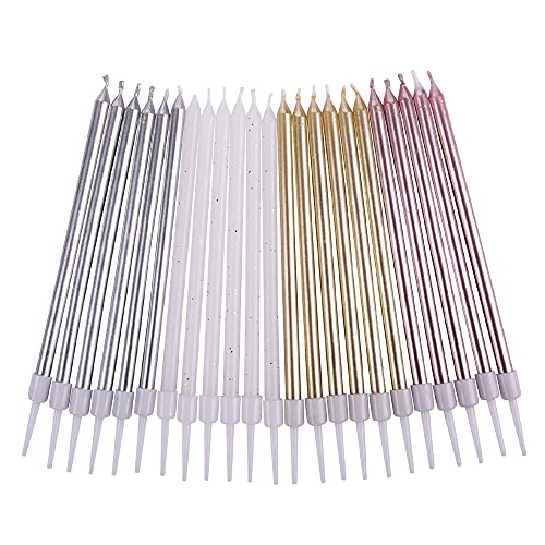 Image of PHD CAKE Gold, Silver, Rose Gold, White, Long Birthday Candles in Holders, Cake Candles, Birthday Parties, Wedding Decorations, Party Candles, Celebrations