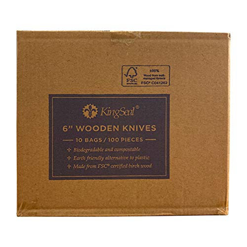 Kingseal Fsc Certified Disposable Wood Cutlery Knife, Biodegradable And Earth Friendly, 6.5 Inch Length, Bulk Pack - 10 Packs Of 100 Pcs (1000 Pcs Total) #TOP4