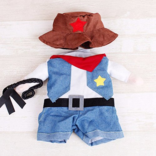 UEETEK Roupas para Animais de Estimação Cowboy Cosplay Fantasia para Cachorro Azul Jeans Roupa de Fe